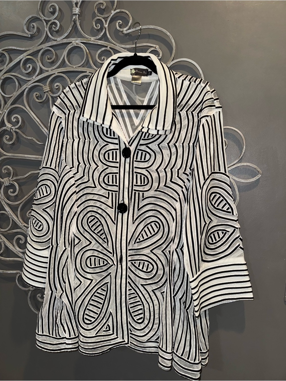 Women’s plus Damee black white mesh Soutache embroidery jacket sz 1X